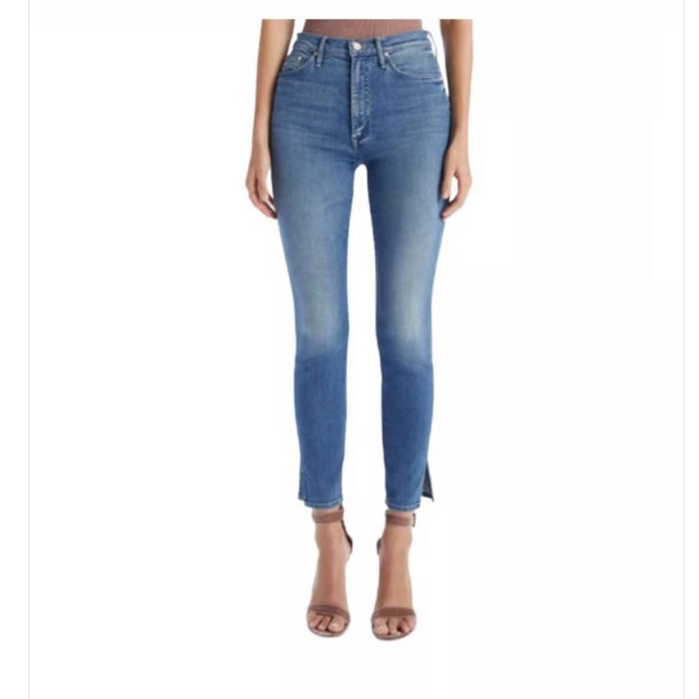 MOTHER Denim The Swooner Ankle Slice blue slit cherry picking Jeans